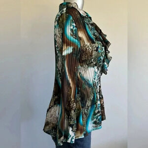 Cute Vintage XL stretchy pleated Ruffle Front Blouse